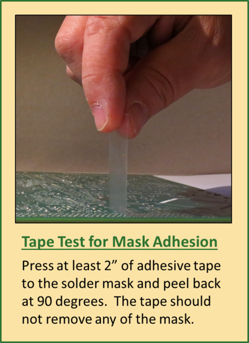 Tape test being performed by person pulling up on adhesive tape from board.