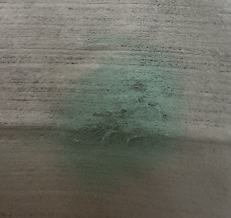 image of check wipe with green discoloration